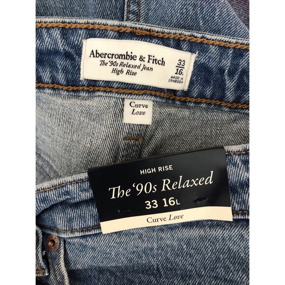 Abercrombie Fitch The 90’s Relaxed  Jean High Rise Curve Love 33X16L Raw Hem NWT - Picture 7 of 7